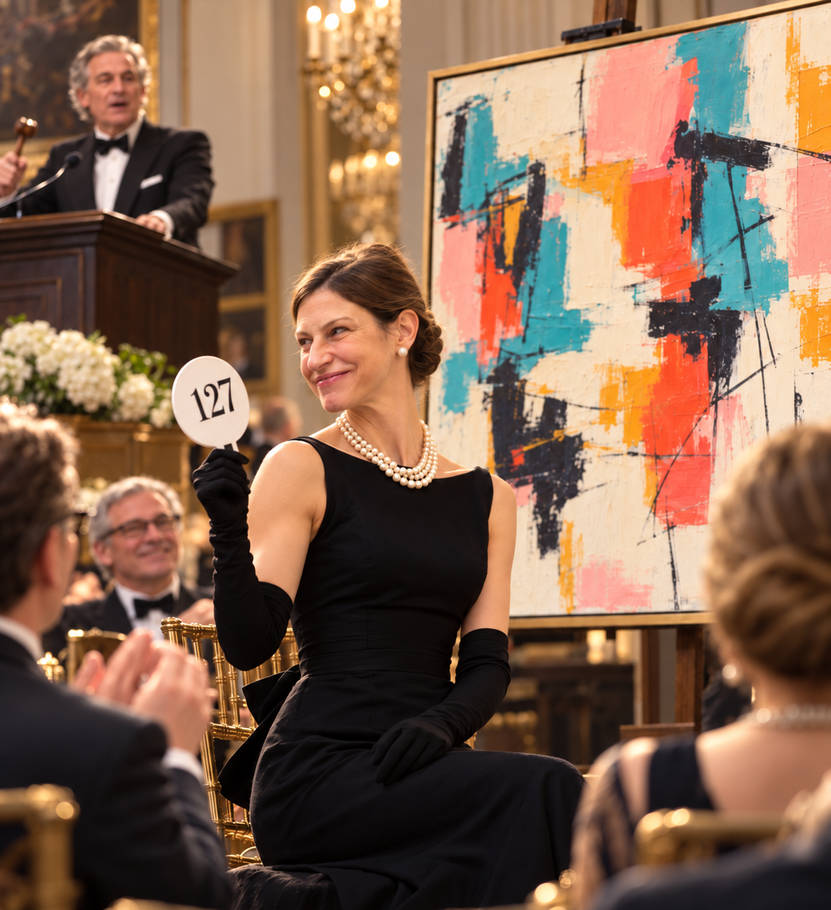 Francesca participating in an art auction
