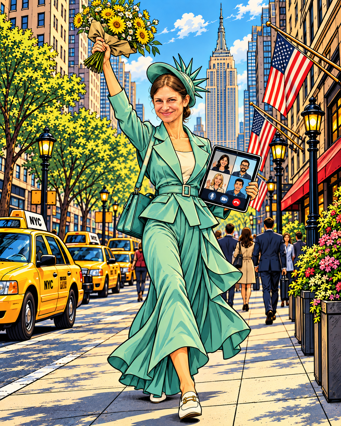 Francesca in New York with an iPad video call